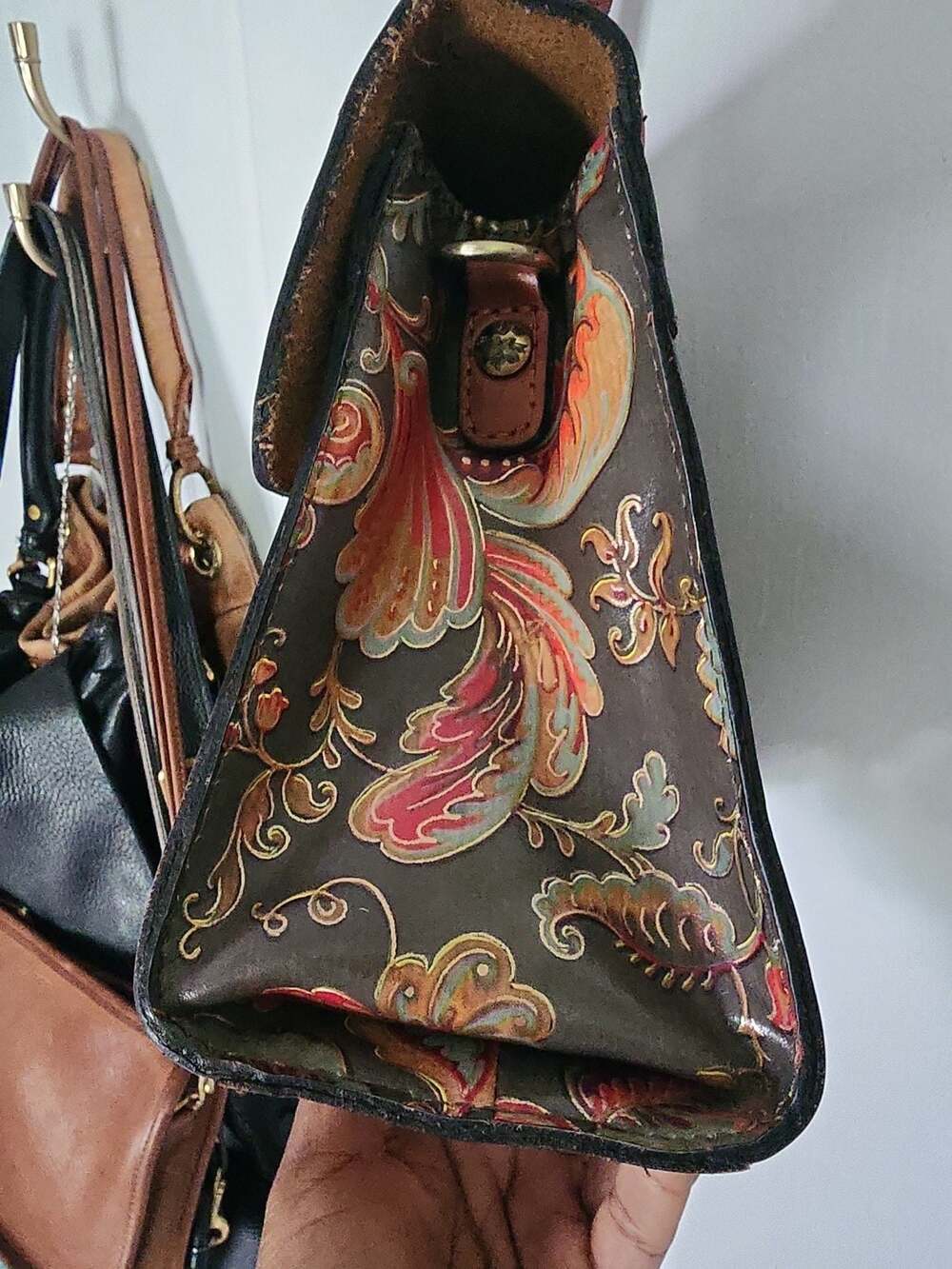 Patricia Nash Floral Tooled Leather Satchel Handbag w/o crossbody strap - Picture 4 of 6